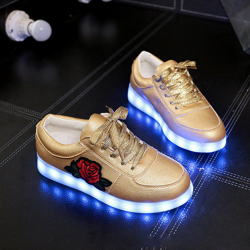 Unisex Sneakers With Rose-colored Applique LED Lighting Platform