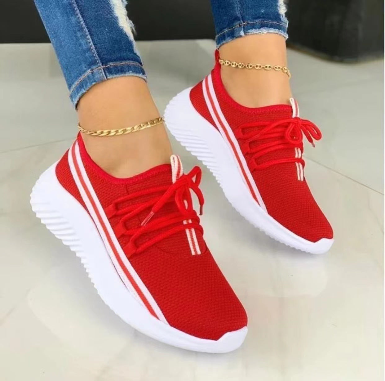Stripe Sneakers For Women Sports Shoes Dennis short Averon™ Red Size35