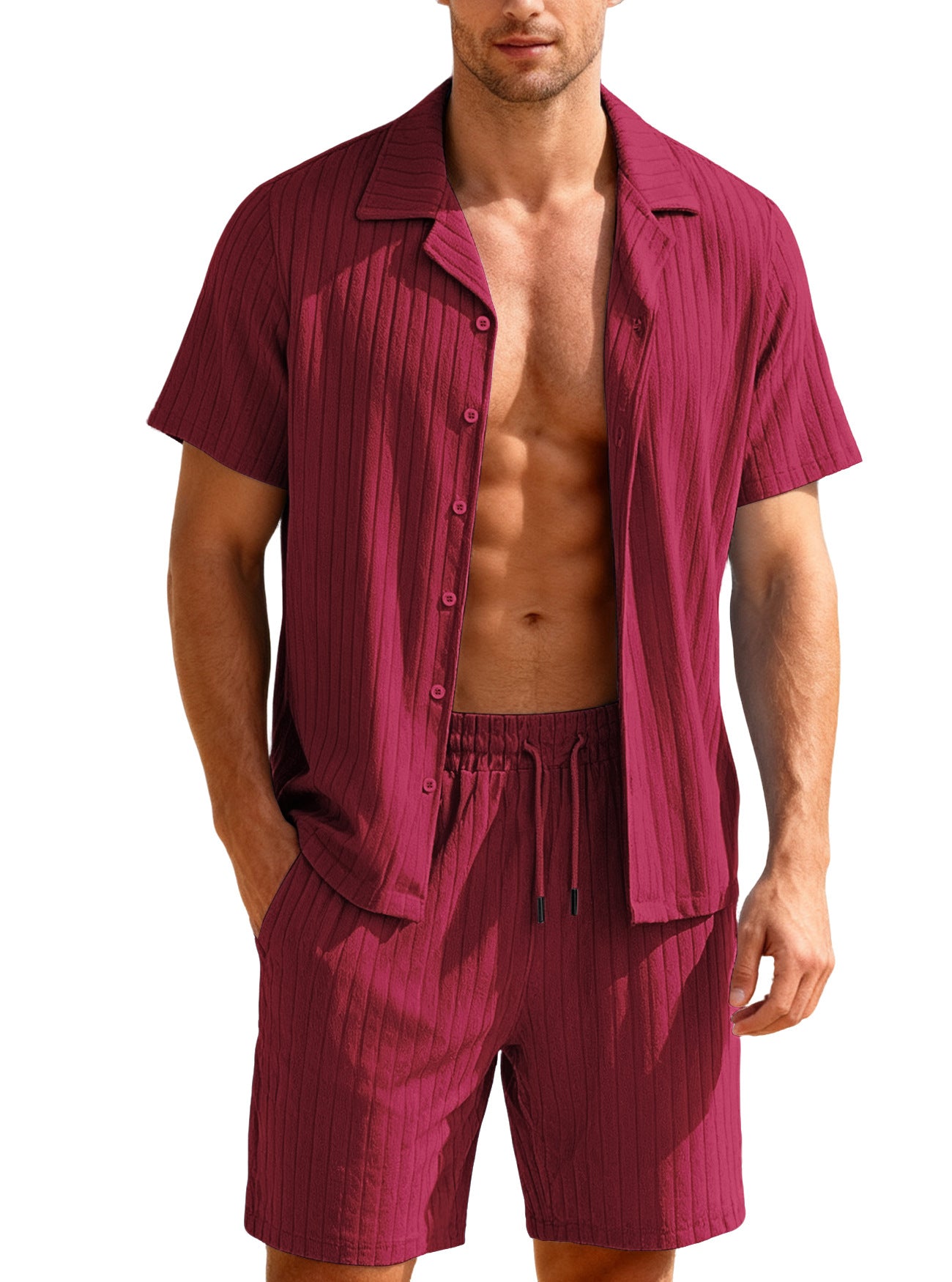 Casual Button-Down Shirt And Mens Shorts Set