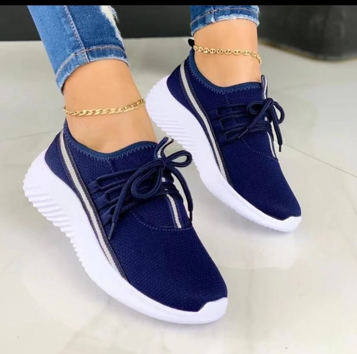 Stripe Sneakers For Women Sports Shoes Dennis short Averon™ Navy blue Size35