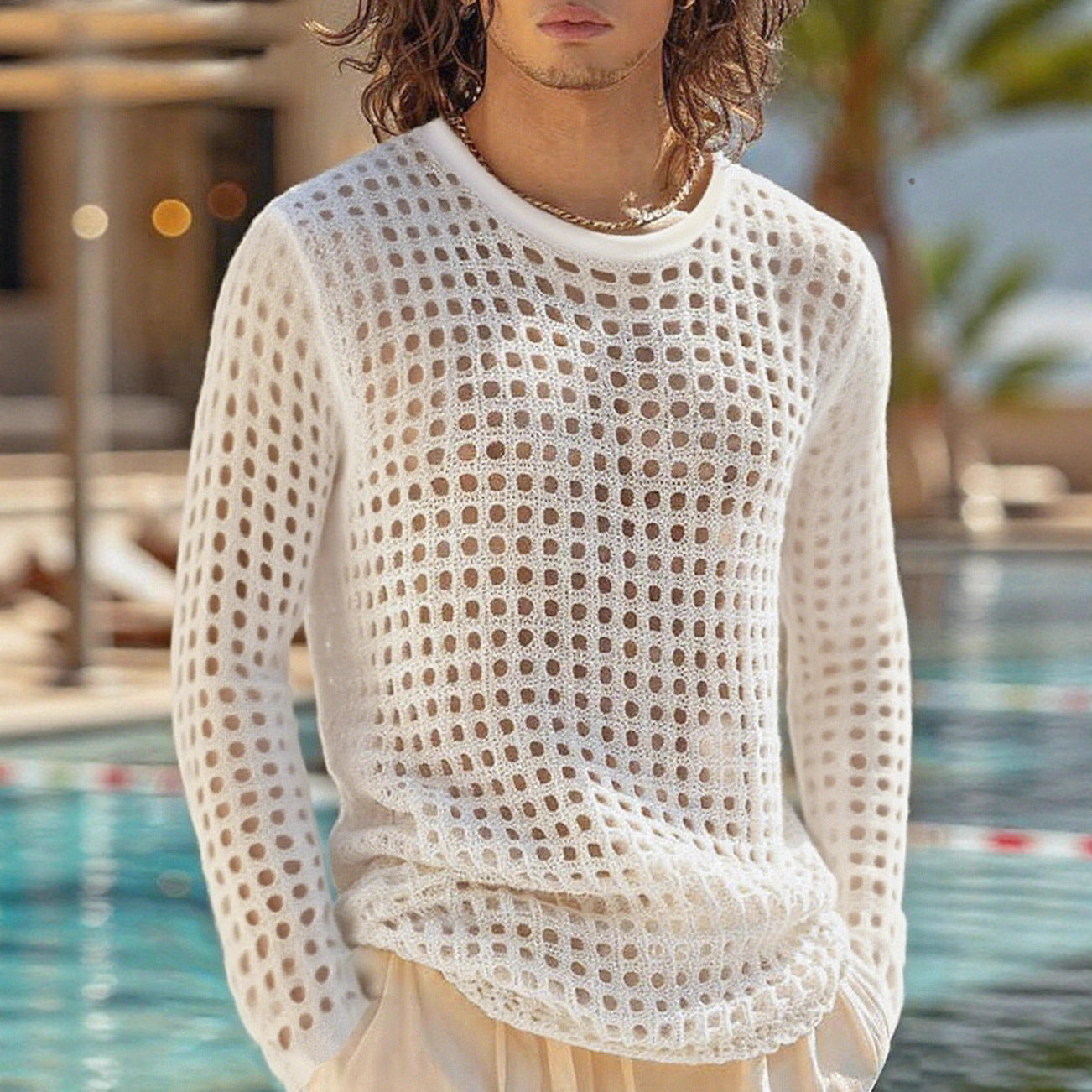 Mens Hollowed-out Mesh Fitness Top For Europe And The USsee-through Mesh Design Men's Wears Averon™