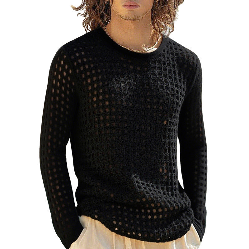 Mens Hollowed-out Mesh Fitness Top For Europe And The USsee-through Mesh Design Men's Wears Averon™ Black 2XL