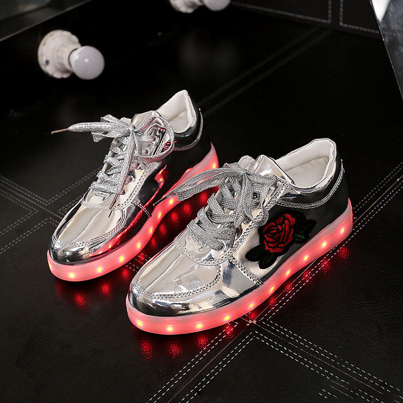 Unisex Sneakers With Rose-colored Applique LED Lighting Platform