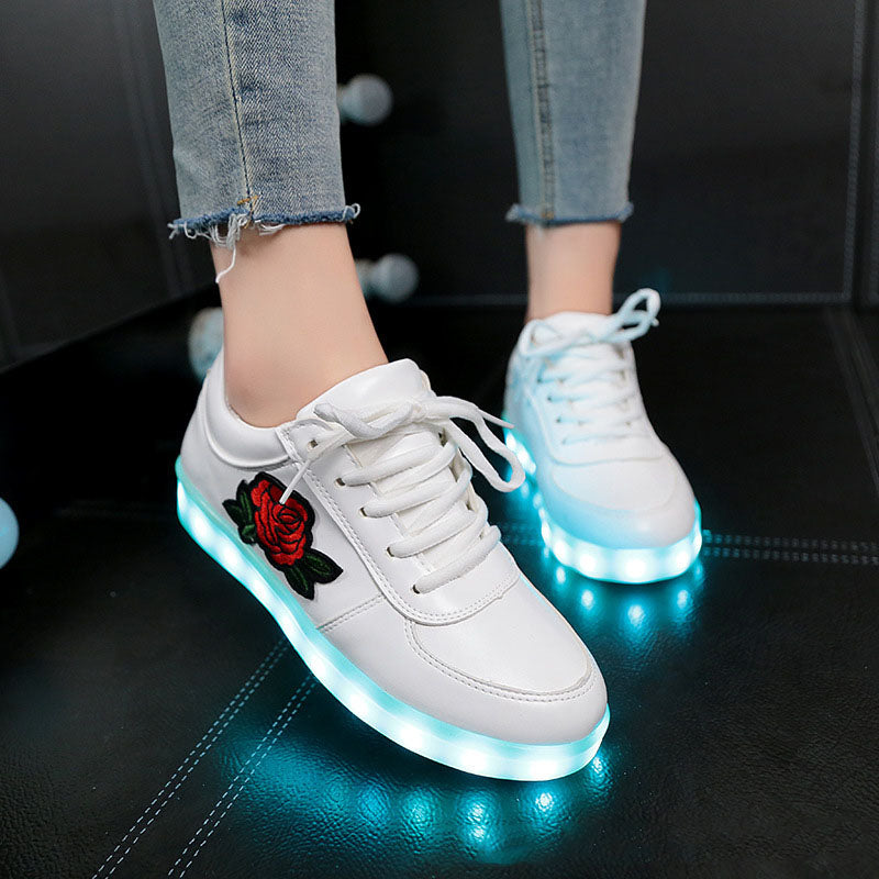 Unisex Sneakers With Rose-colored Applique LED Lighting Platform