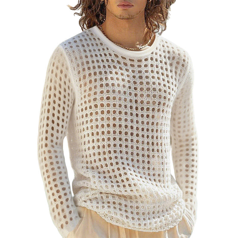 Mens Hollowed-out Mesh Fitness Top For Europe And The USsee-through Mesh Design Men's Wears Averon™ White 2XL